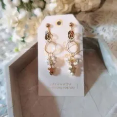 フープ/星/イヤリング/粒粒/ファルファーレガラスビーズ/マガ玉ビーズ