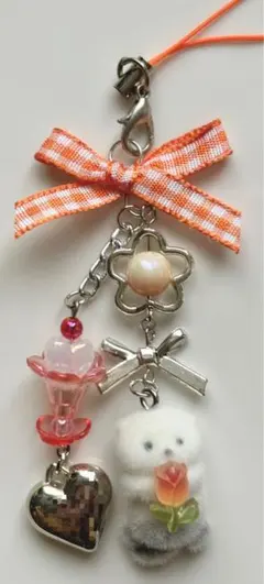 ハンドメイド　ストラップ　ビーズ　コレクトブック　y2k 韓国　ラッコ　オレンジ