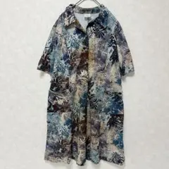 【訳あり】 総柄ワンピース 半袖 昭和レトロ ヴィンテージ リメイク LL XL