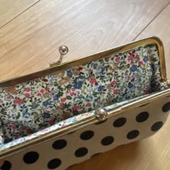 ドット柄キャンバスポーチ　中は花柄　メガネケース　がまぐち