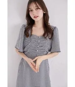 tocco closet パール付き ギンガムチェックアシメラッフルワンピース