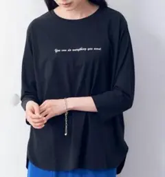YECCA VECCA F ラウンドヘム 7分袖ロゴTee カットソー ブラック