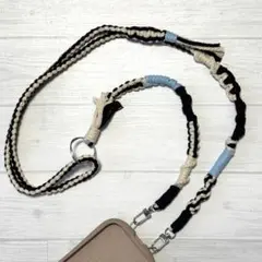 スマホショルダー【調整可】【mamefuku】ブラック✖️アイボリー✖️ホライズン