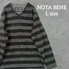 ▢ NOTA BENE 長袖カットソー Vネック ボーダー Lサイズのサムネイル