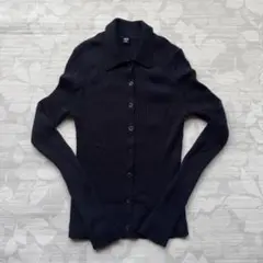 UNIQLO ユニクロ リブニットカーディガン S 黒 襟付き ウール100%
