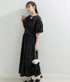 Ray BEAMS カットアウト パフスリーブ ワンピース