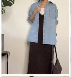 新品　しまむら　ましこえいこコラボ　シアーデニム長袖シャツ　淡青　LLのサムネイル