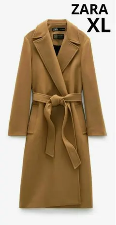 ZARA ウール キャメル ラップロングコート ベルト付き 極美品 ウール フェイクファーラペル ベルト付きコート - ライトミンク