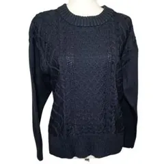 ナノ・ユニバース《Ｆ》ケーブルニット　長袖セーター　ネイビー