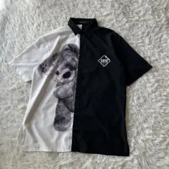 E♦︎美品TRAVAS TOKYO バイカラーくまプリント半袖シャツ　ベージュ