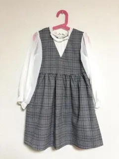 【美品】チェック柄フリル付きワンピース サイズ120cm
