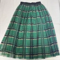 チェック柄チュールロングスカート スカート グリーン L