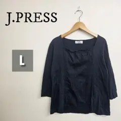 【美品】J.PRESS カットソー ネイビー 5分袖 スクエアネック L
