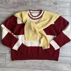 赤と白のストライプ ニットセータースカーフ付き とんぼくんコーデ キキおまけ付き