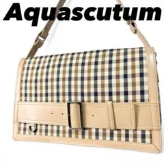 Aquascutum ショルダーバッグ チェック柄 ベルトデザイン ベージュ
