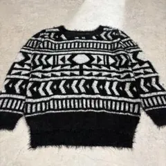 シャープシューター 総柄シャギーニット モノトーン（L）幾何学柄 アクリル混