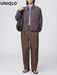 ユニクロ　UNIQLO　メンズ　タックワイドパンツ　S　ブラウン　美品