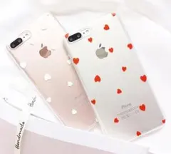 iPhoneSE2/7/8ケース、レッドのハート柄、クリアケース、6splus等