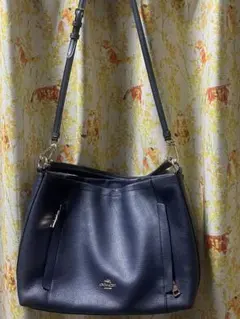 COACH ネイビー レザー ショルダーバッグ