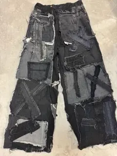 ダメージ加工 古着リメイクデニムパンツ 再構築デニム 七分丈 - メルカリ