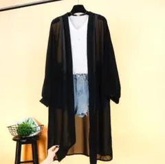 ブラック専用　Mサイズ　レディース ロング カーディガン　シフォン 定番 UV