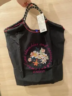 最安値‼️ 新品D.KELLY 刺繍 トートバッグ エコバッグ 花柄 ブラック