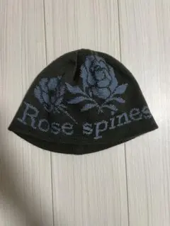 バラ刺繍 ダークグリーン ニット帽　韓国　ビーニー