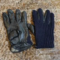 DEMI CLUB レザー&ニット手袋 ネイビー ブラック