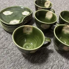 和食器 織部椿 花柄 カップ＆ソーサー 5客セット 織部焼