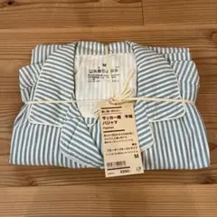 無印良品　紳士　サッカー織　半袖パジャマ　スモーキーブルーストライプ　M