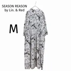 シーズンリーズン 花柄 ロングワンピース グレー ネイビー M 七分袖 春夏