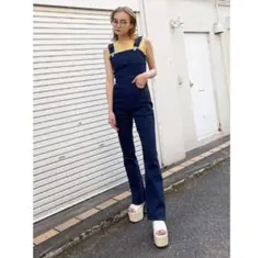 EMODA ダークデニム　サロペット オーバーオール　フレアパンツ　ブーツカット