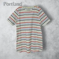 【Portland ポートランド】　半袖チュニック　丈長め　ボーダー　白　4のサムネイル