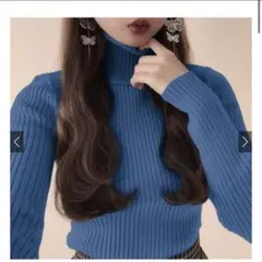 タートルネック リブ編みセーター