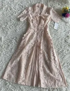 新品　SNIDEL プリーツ切替ボウタイレースドレス　コーラルピンク Sサイズ