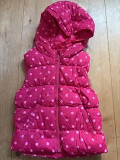 babyGap ピンクドット ダウンベスト 厚手 フード付き 100cm