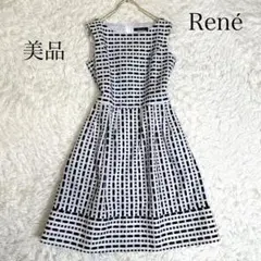 美品✨️ ルネ ひざ丈ワンピース チェック ホワイト34