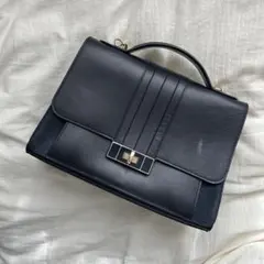 TOMMY HILFIGER ネイビーレザーハンドバッグ