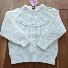 毛30% アイボリー 白 ケーブルニットセーター サイズ95