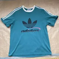 adidas 青 Tシャツ Lサイズ 3本ライン