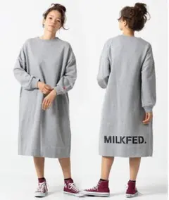 ☆ミルクフェド☆超美品♪完売バックビッグロゴロングスウェットワンピグレー☆