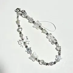 ビーズストラップ　クリア　シルバー