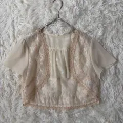 ボレロL　レース　サンクローバー　半袖　パーティー　結婚式　クリーム◆A1065