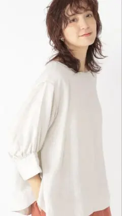 スタジオクリップ　リネン100%ワイドカフスブラウス