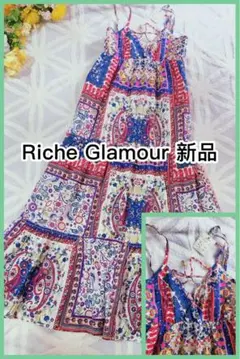 新品Riche Glamour エスニック柄 キャミロングワンピースリボンのサムネイル