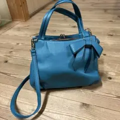 ターコイズ リボン付き ハンドバッグ