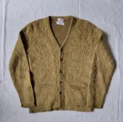 50s 60s アメリカ製 モヘアカーディガン マスタードイエロー ポケット