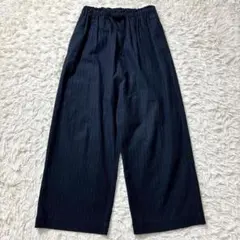美品 TRAVAIL MANUEL イージーワイドパンツ ストライプ ネイビー