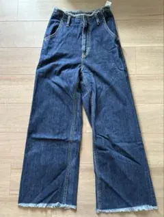 ダークブルー スキニーデニム フリンジ裾