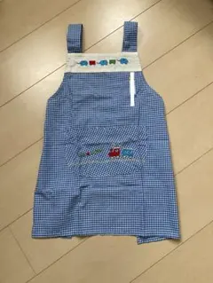 子供用　エプロン 青と白のチェック柄 110㎝